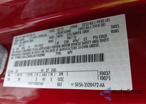 2022 Ford Escape Titanium Plug-In Hybrid из США, поврежденный, VIN 1FMCU0LZ4NUA18296